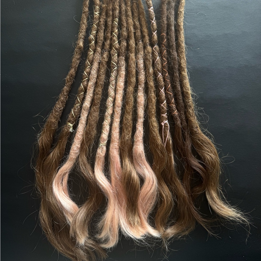 Brown and Pink Human Hair SE Locs - Picture 2 of 9